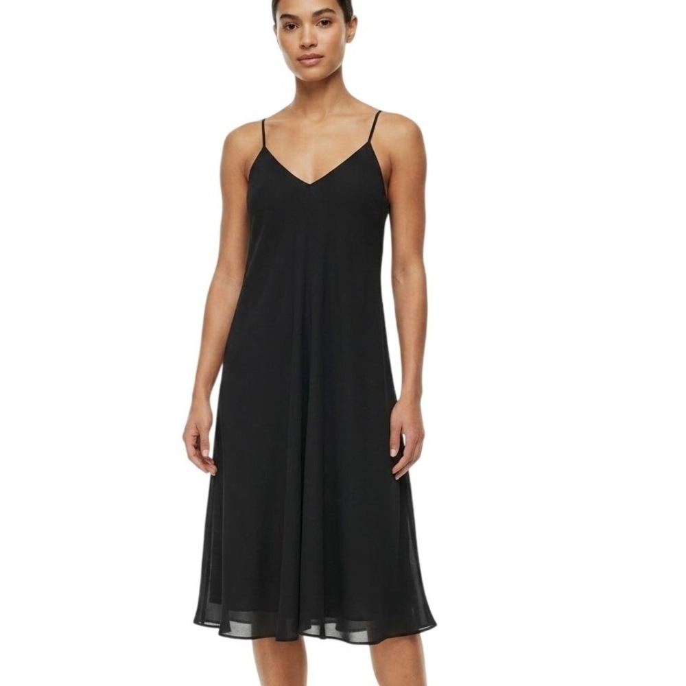 LOFT Cami Dress Women 4P Black Petite Racerback V-Neck Shift LBD Sleeveless
